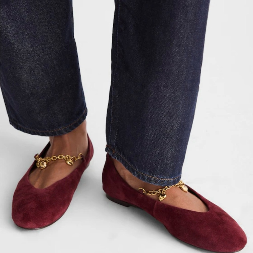 Madewell Burgundy Flats with Gold Chain Detail